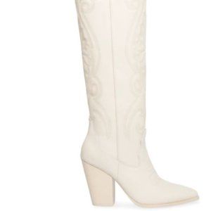 Steve Madden Lasso Bone Leather Knee-High White Cowboy Boots